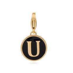 Colgante Acero Dorado Mujer 18mm CSL0001DOENU Enamel Negro Letra U