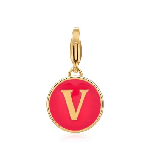 Colgante Acero Dorado Mujer 18mm CSL0001DOERV Enamel Rojo Letra V