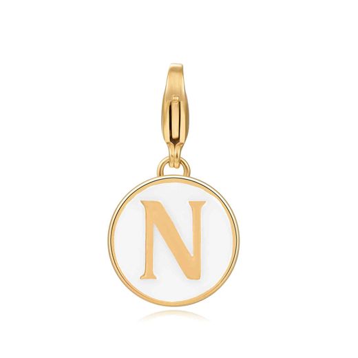 Colgante Acero Dorado Mujer 18mm CSL0001DOEWN Enamel Blanco Letra N