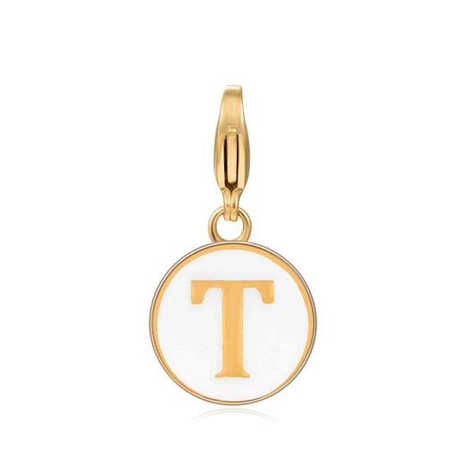 Colgante Acero Dorado Mujer 18mm CSL0001DOEWT Enamel Blanco Letra T