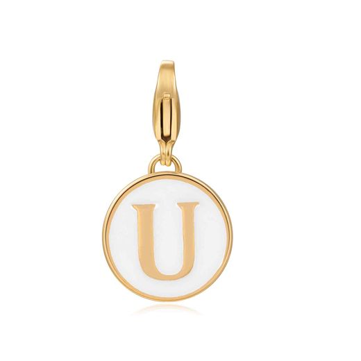 Colgante Acero Dorado Mujer 18mm CSL0001DOEWU Enamel Blanco Letra U