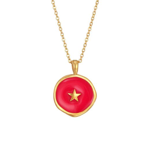 Colgante Acero Dorado Mujer 37+6cm CAL0077DOER Estrella Enamel Rojo