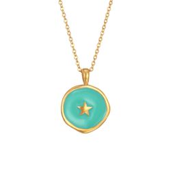 Colgante Acero Dorado Mujer 37+6cm CAL0077DOME Estrella Enamel Menta