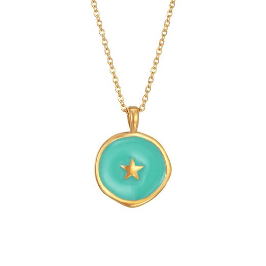 Colgante Acero Dorado Mujer 37+6cm CAL0077DOME Estrella Enamel Menta