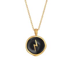 Colgante Acero Dorado Mujer 37+6cm CAL0078DOEN Rayo Enamel Negro