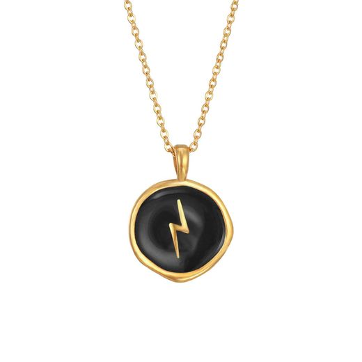 Colgante Acero Dorado Mujer 37+6cm CAL0078DOEN Rayo Enamel Negro