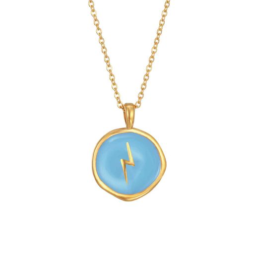 Colgante Acero Dorado Mujer 37+6cm CAL0078DOET Rayo Enamel Turquesa
