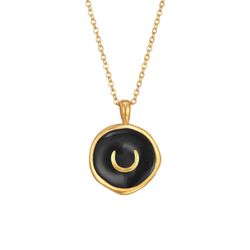 Colgante Acero Dorado Mujer 37+6cm CAL0079DOEN Luna Enamel Negro