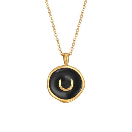 Colgante Acero Dorado Mujer 37+6cm CAL0079DOEN Luna Enamel Negro