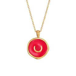 Colgante Acero Dorado Mujer 37+6cm CAL0079DOER Luna Enamel Rojo