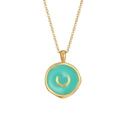 Colgante Acero Dorado Mujer 37+6cm CAL0079DOME Luna Enamel Menta