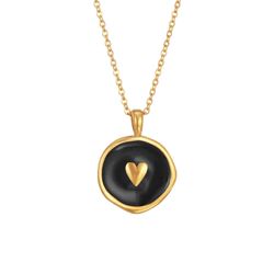 Colgante Acero Dorado Mujer 37+6cm CAL0080DOEN Corazón Enamel Negro