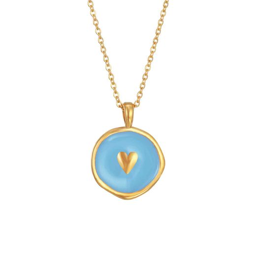 Colgante Acero Dorado Mujer 37+6cm CAL0080DOET Corazón Enamel Turquesa