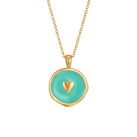 Colgante Acero Dorado Mujer 37+6cm CAL0080DOME Corazón Enamel Menta