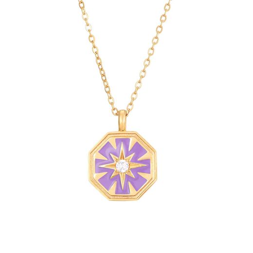 Colgante Acero Dorado Mujer 38+5cm CAZ0009DOLV Estrella Enamel Lavanda