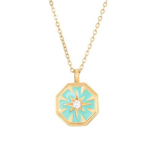 Colgante Acero Dorado Mujer 38+5cm CAZ0009DOME Estrella Enamel Menta