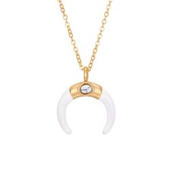 Colgante Acero Dorado Mujer CAS0013DOAB Cuerno Piedra Mineral Agata Blanca