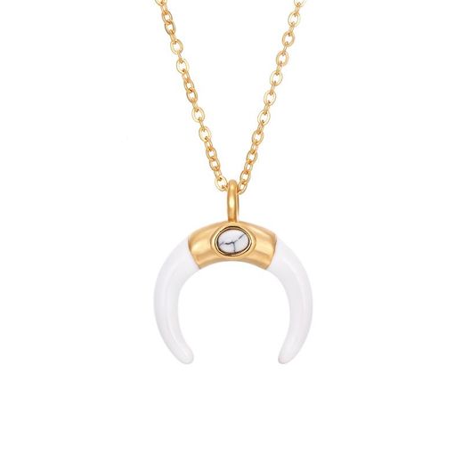 Colgante Acero Dorado Mujer CAS0013DOAB Cuerno Piedra Mineral Agata Blanca