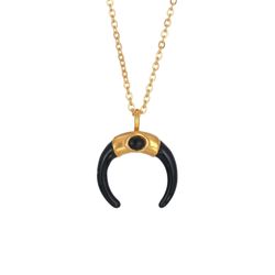 Colgante Acero Dorado Mujer CAS0013DOOX Cuerno Piedra Mineral Onix Negro