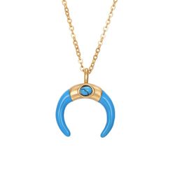 Colgante Acero Dorado Mujer CAS0013DOTU Cuerno Piedra Mineral Turquesa