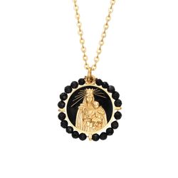 Colgante Acero Dorado Mujer CAS0035DOOX Imagen Virgen Del Carmen C. Piedras Minerales Onix Negro