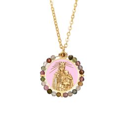 Colgante Acero Dorado Mujer CAS0035DOTR Imagen Virgen Del Carmen C. Piedras Minerales Turmalina