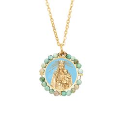 Colgante Acero Dorado Mujer CAS0035DOTU Imagen Virgen Del Carmen C. Piedras Minerales Turquesa