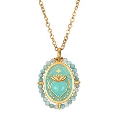 Colgante Acero Dorado Mujer CAS0059DOAZ Corazón C. Piedras Minerales Amazonita