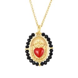 Colgante Acero Dorado Mujer CAS0059DOBK Corazón C. Piedras Minerales Onix Negro