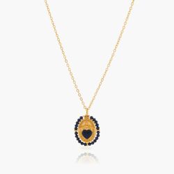 Colgante Acero Dorado Mujer CAS0059DOEN Corazón C. Piedras Minerales Onix Negro