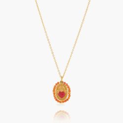 Colgante Acero Dorado Mujer CAS0059DOEO Corazón C. Piedras Minerales Cornalina