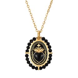 Colgante Acero Dorado Mujer CAS0059DOOX Corazón C. Piedras Minerales Onix Negro