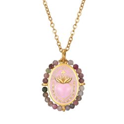 Colgante Acero Dorado Mujer CAS0059DOTR Corazón C. Piedras Minerales Turmalina