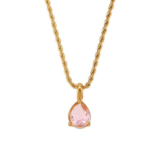 Colgante Acero Dorado Mujer CAZ0021DOZP Piedra Mineral Nacimiento Circonita Rosa - Octubre