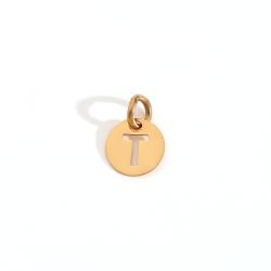 Colgante Acero Dorado Mujer CHA0019DOT Letra T 8mm