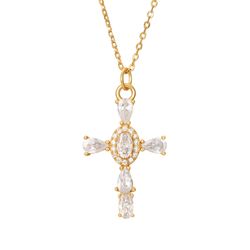 Colgante Plata Dorada Mujer COZ0343DO Cruz C. Piedra Circonita Blanca