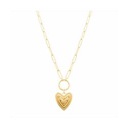 Colgante Acero Dorado Mujer N27211 Corazón C. Surcos En Brillo