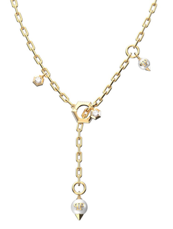 Colgante Acero Dorado Philipp Plein Mujer PJ8EA10NU Rhapsody Corbatín Perla Resina Blanca Logo PP Cristales