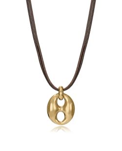 Colgante Acero Dorado Viceroy 15176C01000 Cordón Piel Marrón Eslabón En Brillo