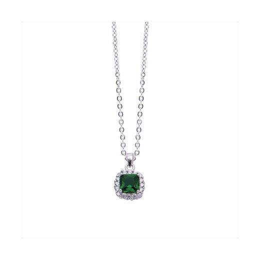 Colgante Acero - Plata Mujer P04917EM Piedra Esmeralda Cuadrada & Circonitas 42cm