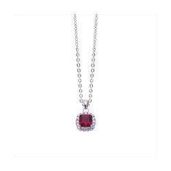 Colgante Acero - Plata Mujer P04917RB Piedra Rubí Cuadrada & Circonitas 42cm