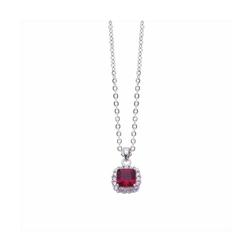 Colgante Acero - Plata Mujer P04917RB Piedra Rubí Cuadrada & Circonitas 42cm