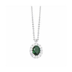 Colgante Acero - Plata Mujer P05204EM Óvalo Piedra Esmeralda & Circonitas 42cm