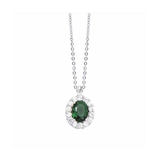 Colgante Acero - Plata Mujer P05204EM Óvalo Piedra Esmeralda & Circonitas 42cm
