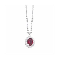 Colgante Acero - Plata Mujer P05204RB Óvalo Piedra Rubí & Circonitas 42cm