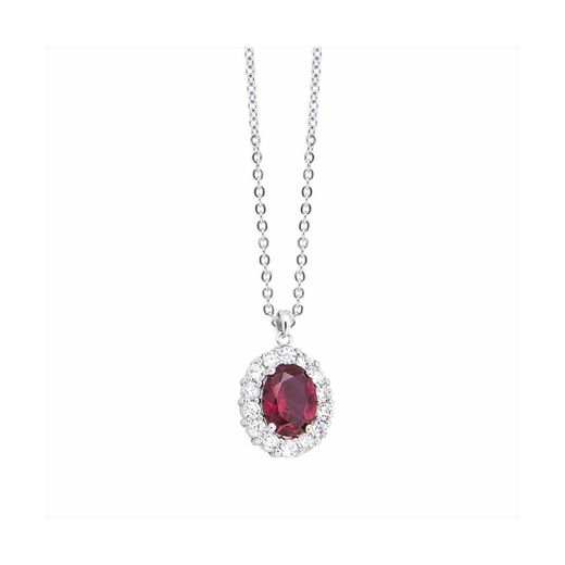 Colgante Acero - Plata Mujer P05204RB Óvalo Piedra Rubí & Circonitas 42cm