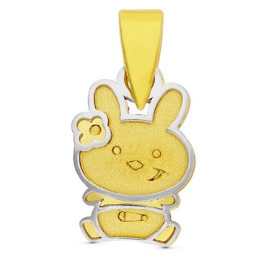 18kt Gold Laser Rabbit Bicolor Pendant 10x6mm Baby 15698-5