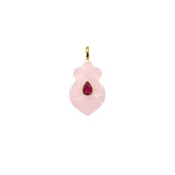 Colgante Bronce Dorado Flor Loto Piedra Mineral Cuarzo Rosa 26mm CTM0011DOCR