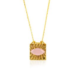 Colgante Bronce Dorado Mujer CBM0005DOCR Ojo Turco Piedra Mineral Calcedonia Rosa