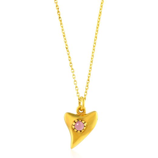 Colgante Bronce Dorado Mujer CBM0007DOCR Diente Tiburon C. Piedra Mineral Calcedonia Rosa